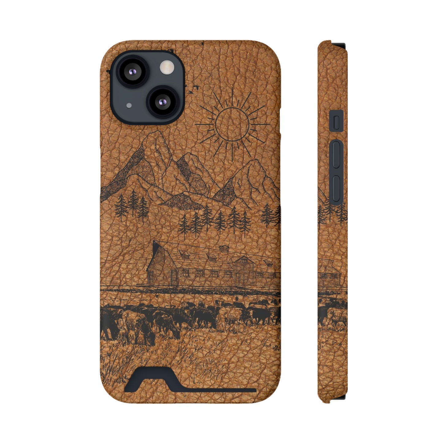 Light Leather Ranch Print Phone Case With Card Holder