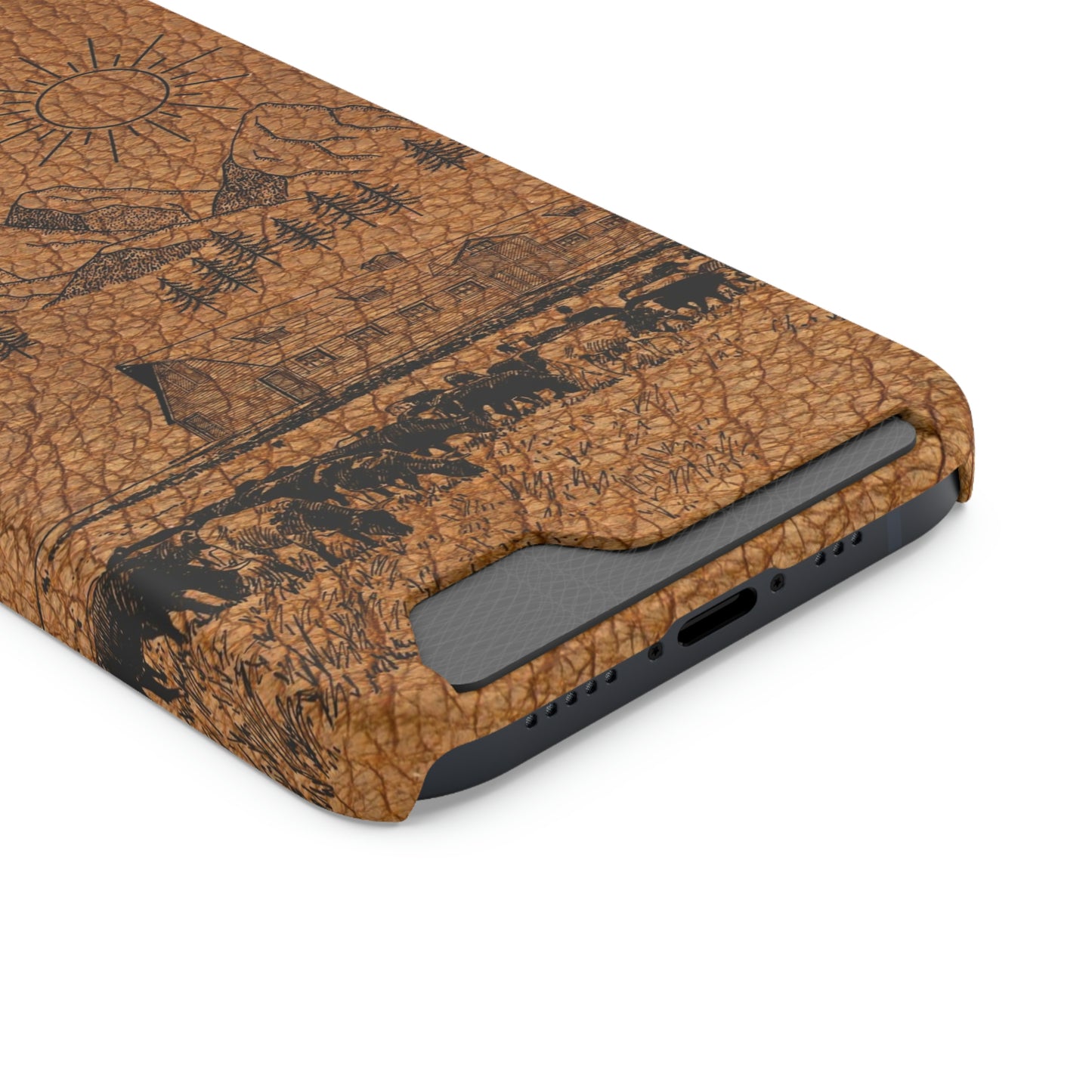 Light Leather Ranch Print Phone Case With Card Holder