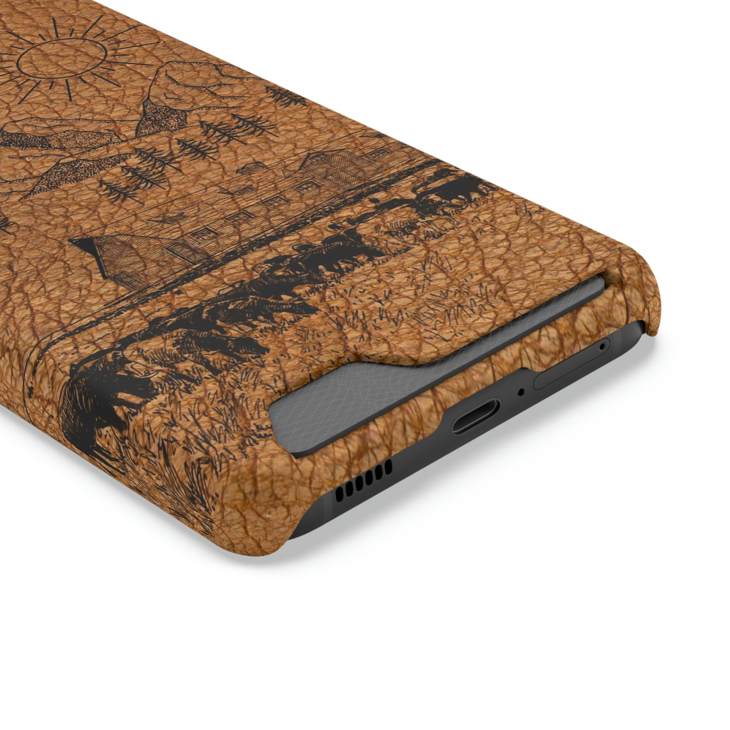 Light Leather Ranch Print Phone Case With Card Holder