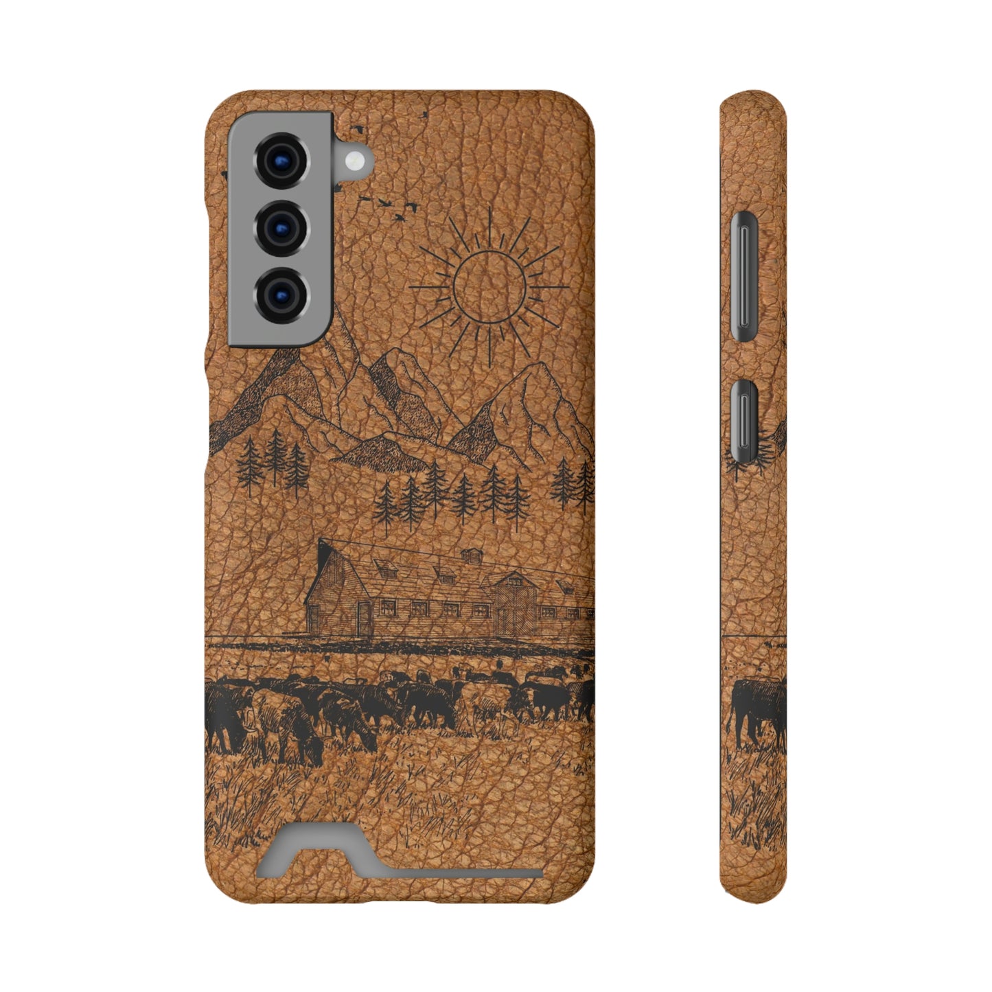 Light Leather Ranch Print Phone Case With Card Holder