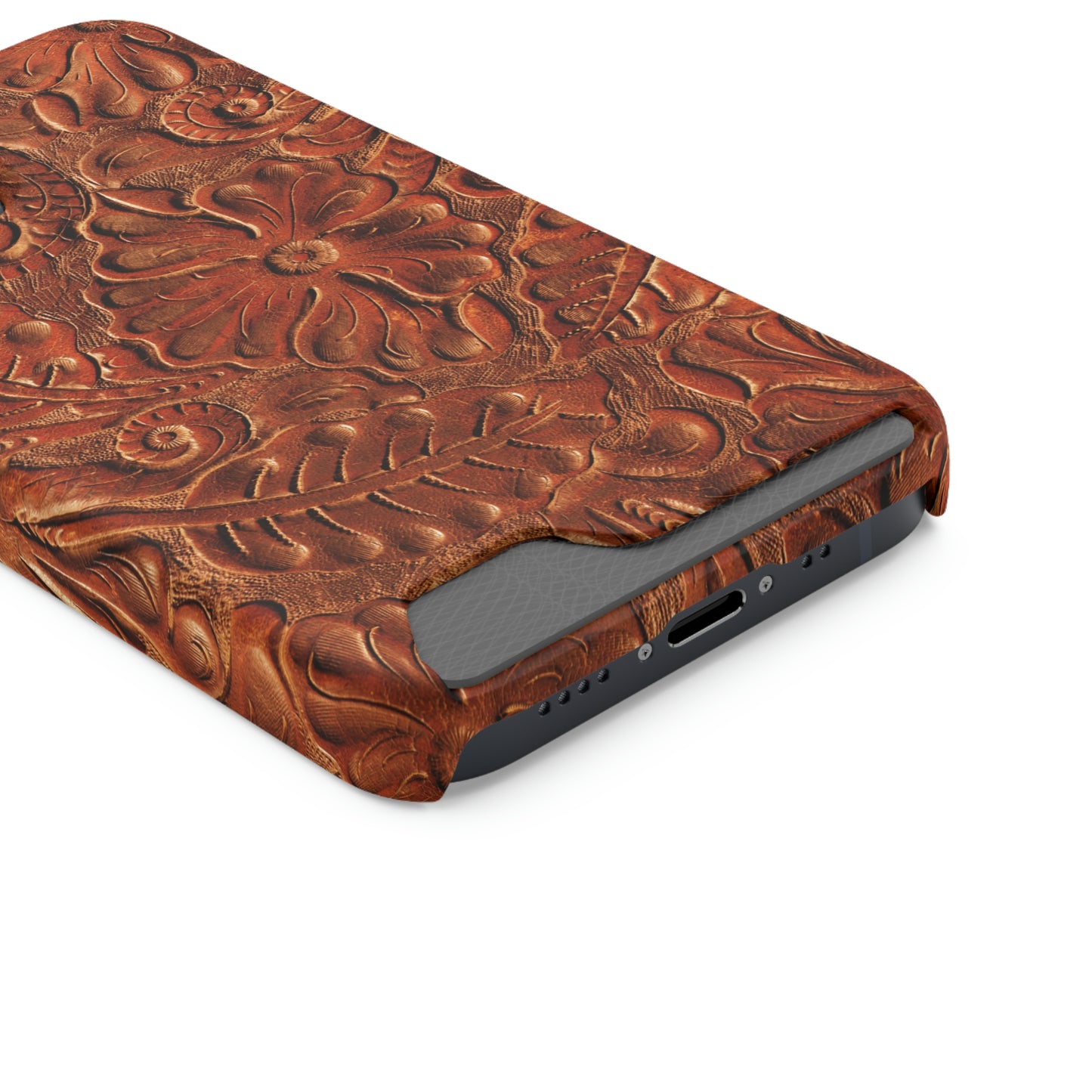 Flower Tooled Print Phone Case With Card Holder