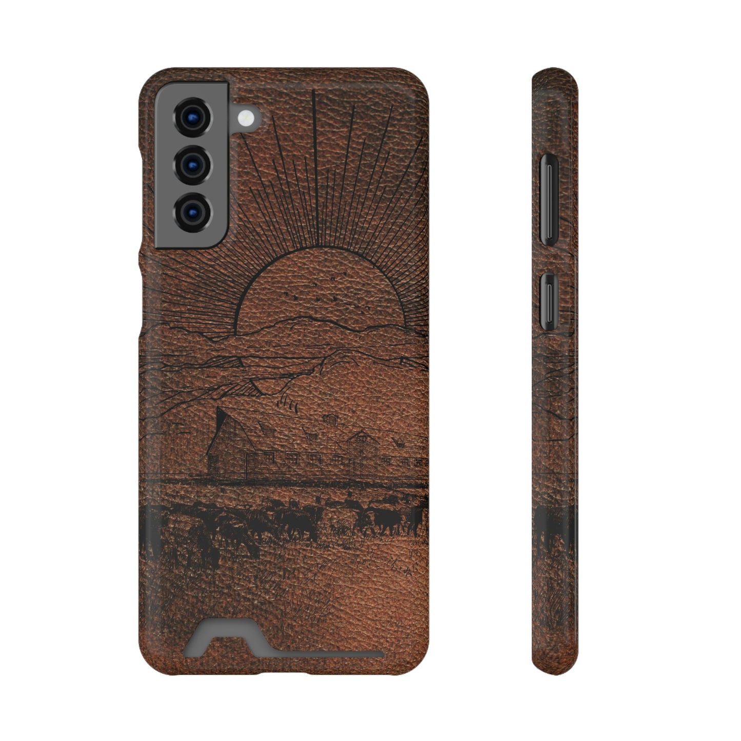 Leather Ranch Print Phone Case With Card Holder