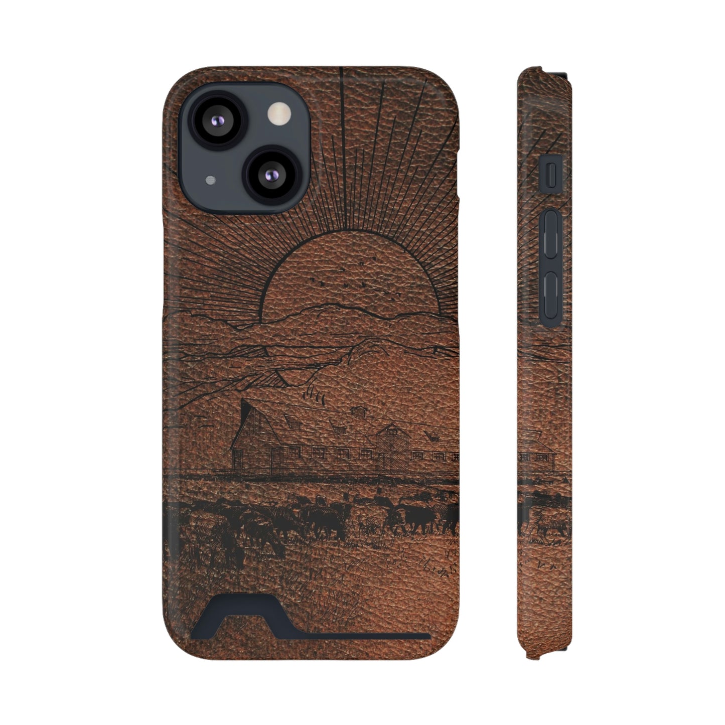 Leather Ranch Print Phone Case With Card Holder