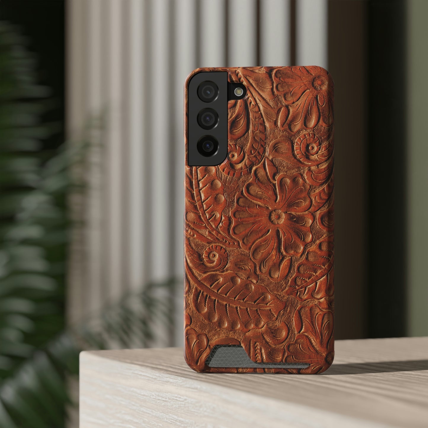 Flower Tooled Print Phone Case With Card Holder