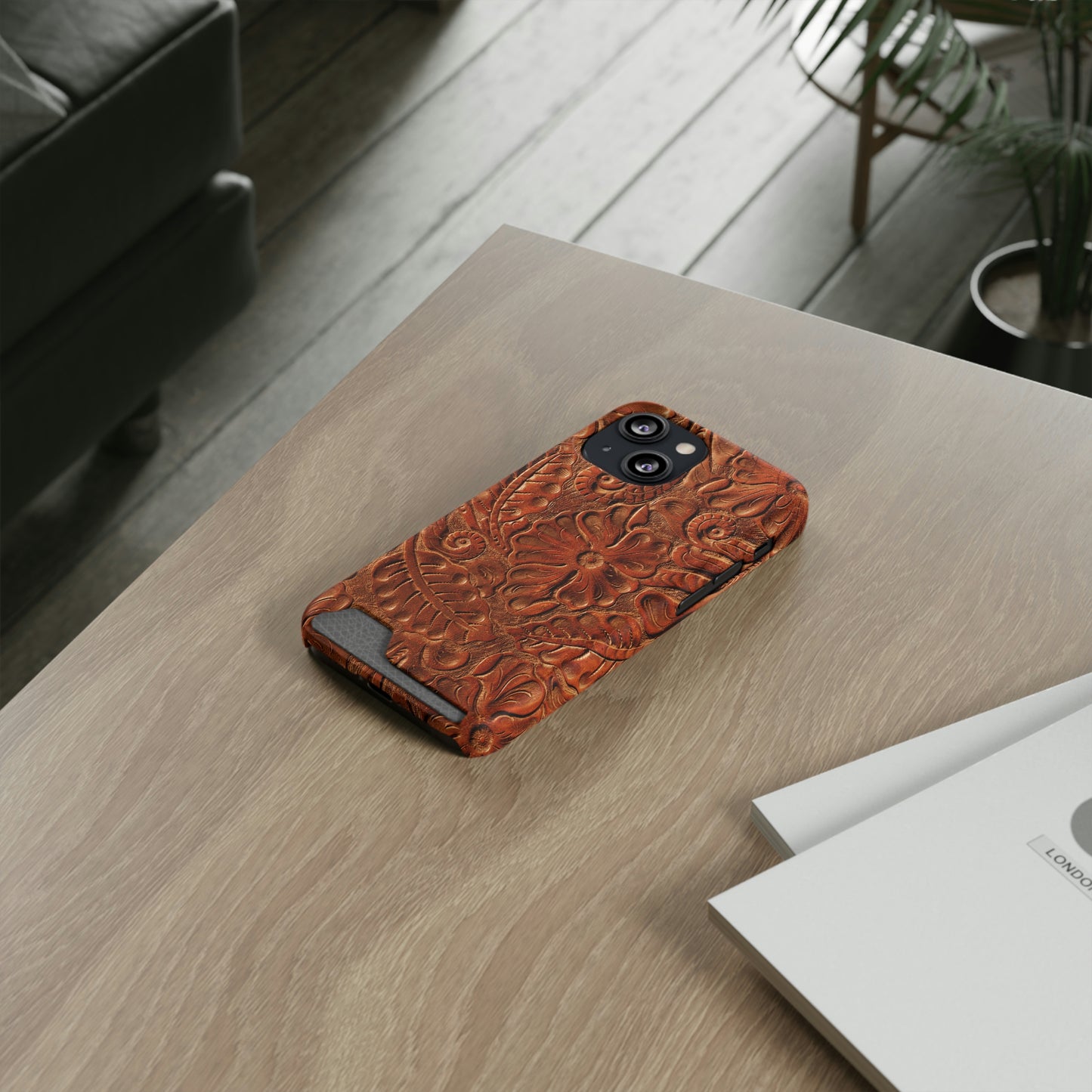 Flower Tooled Print Phone Case With Card Holder