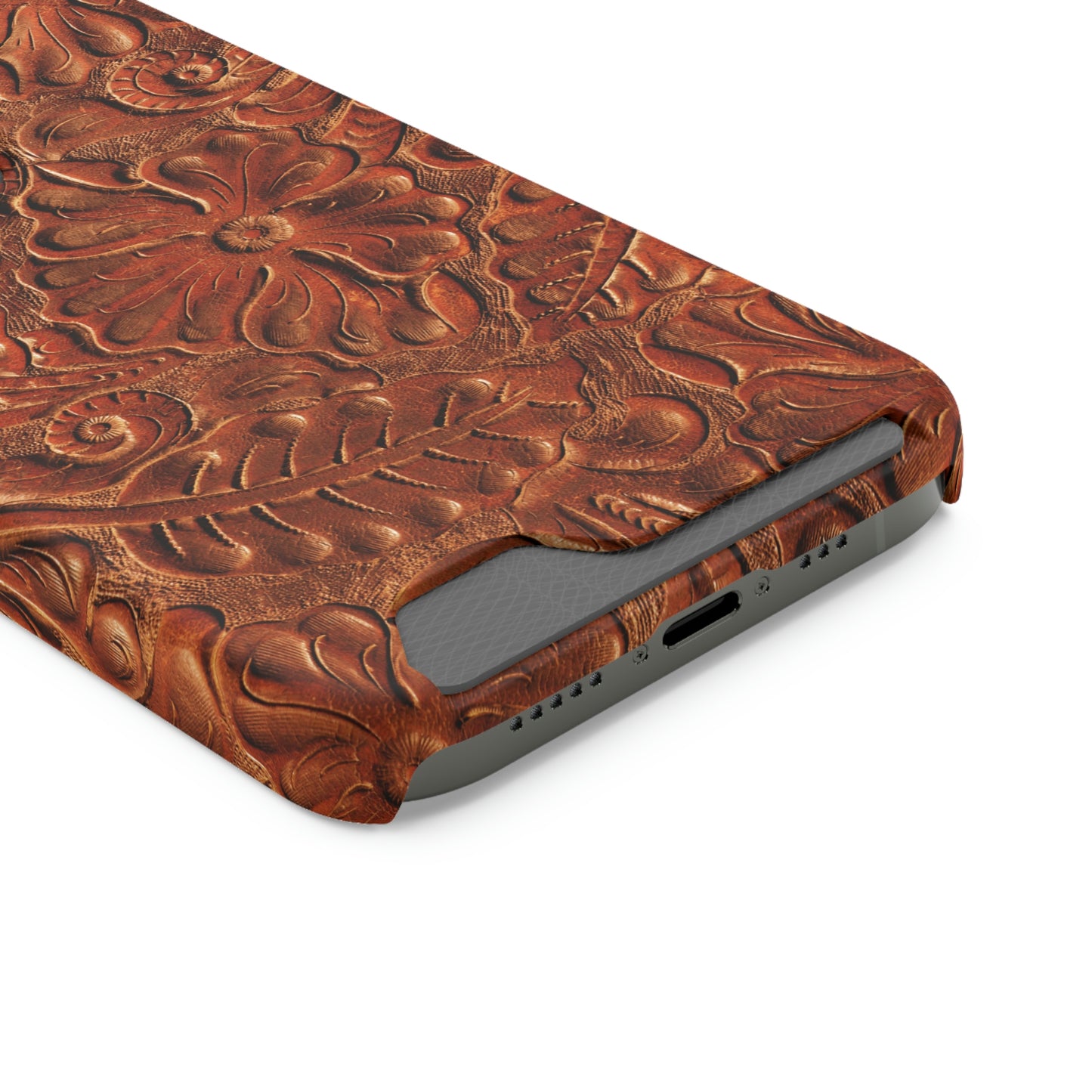 Flower Tooled Print Phone Case With Card Holder