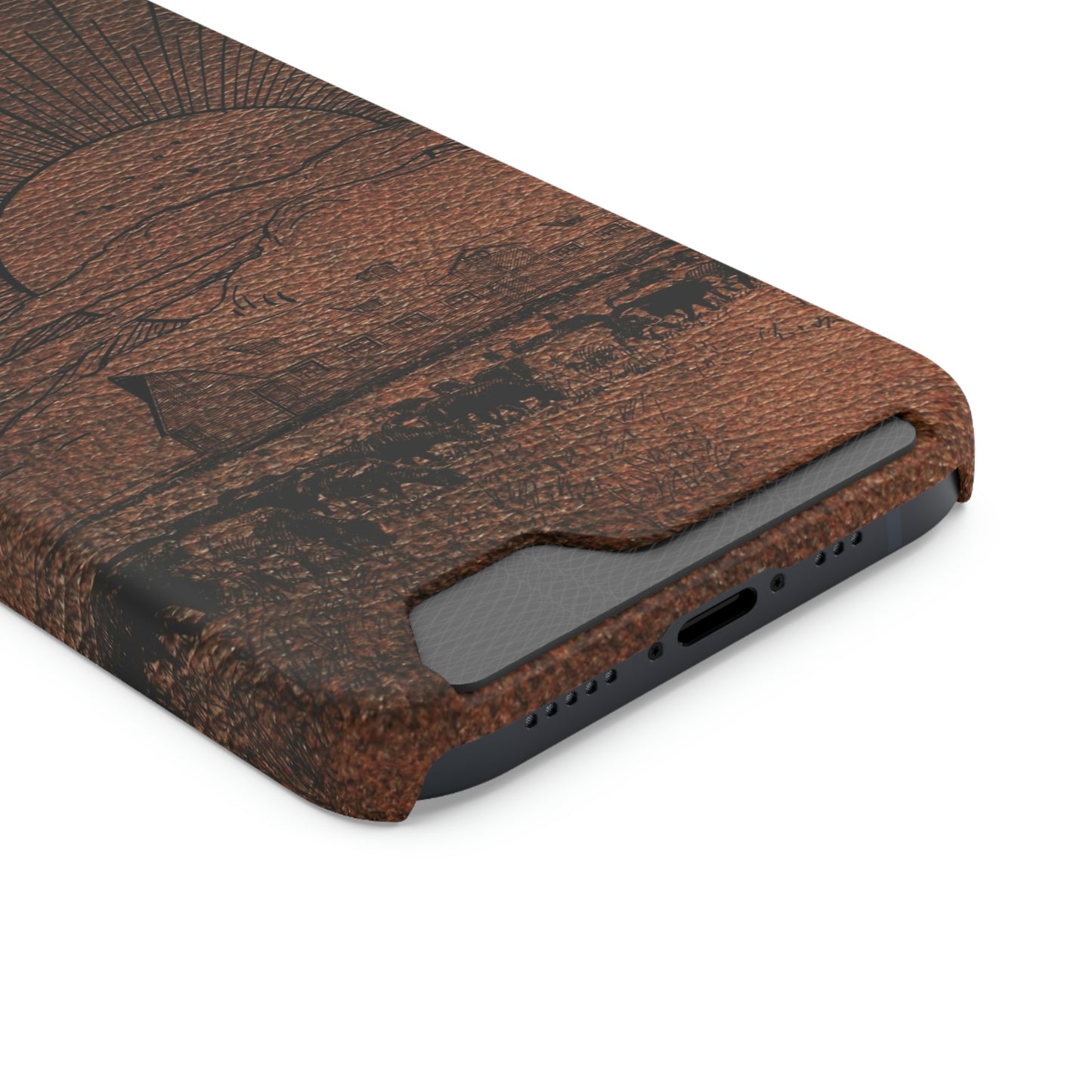 Leather Ranch Print Phone Case With Card Holder