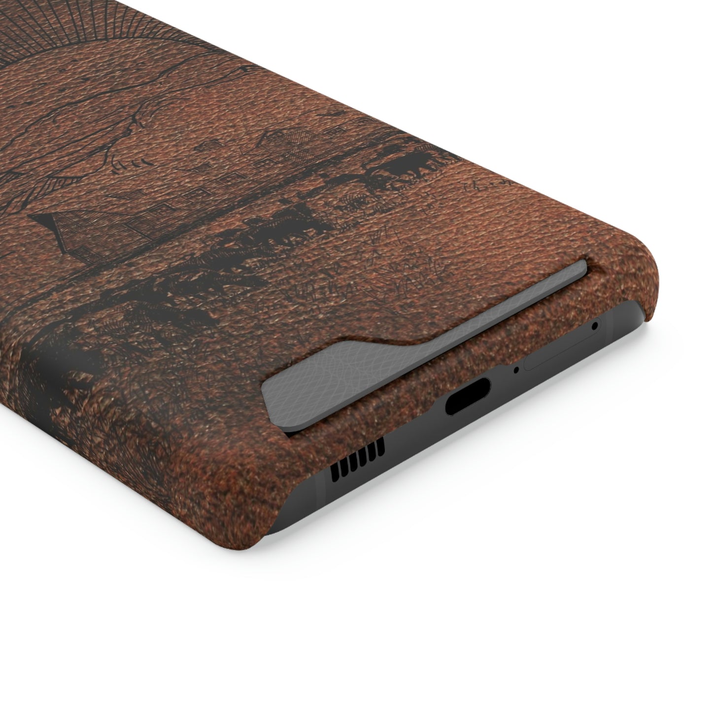 Leather Ranch Print Phone Case With Card Holder