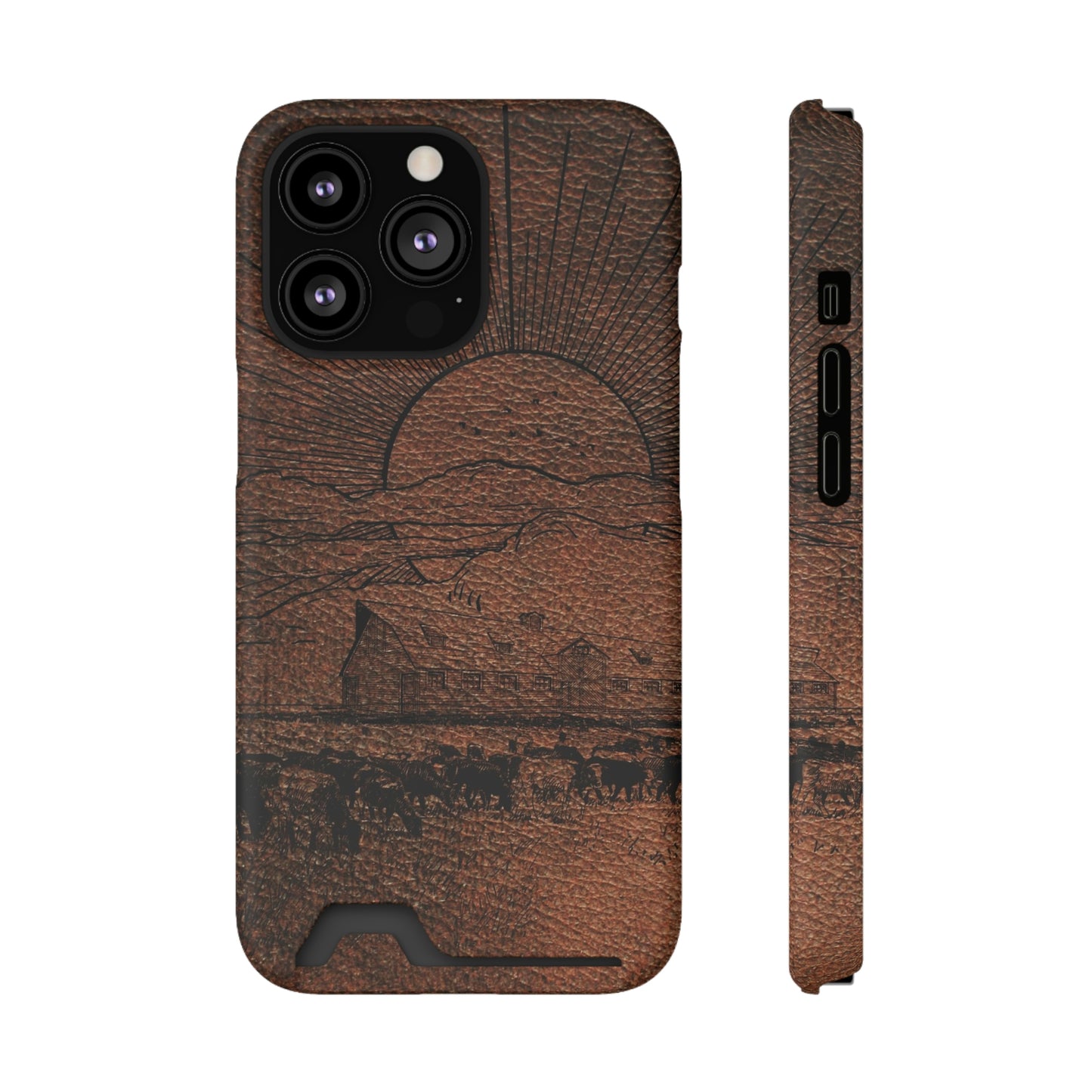 Leather Ranch Print Phone Case With Card Holder