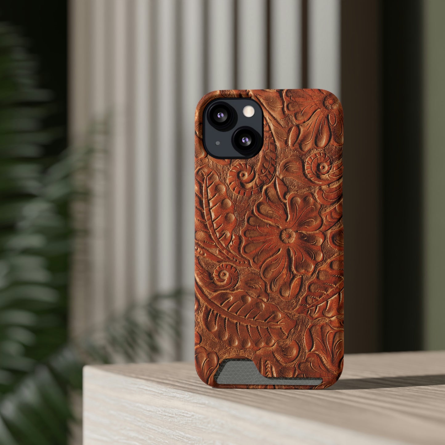 Flower Tooled Print Phone Case With Card Holder