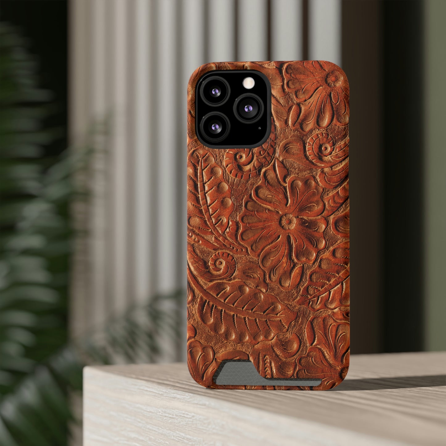 Flower Tooled Print Phone Case With Card Holder