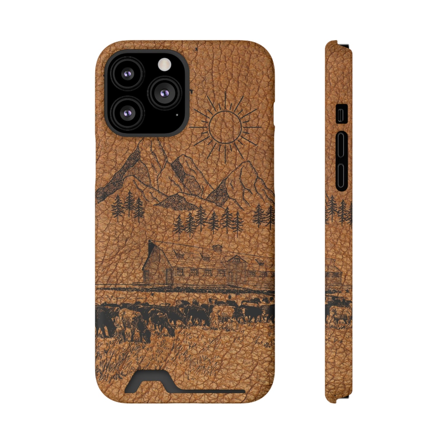 Light Leather Ranch Print Phone Case With Card Holder