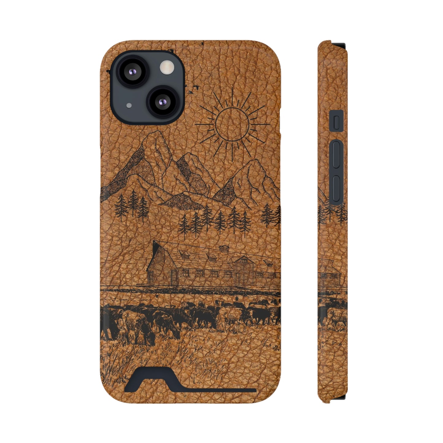 Light Leather Ranch Print Phone Case With Card Holder