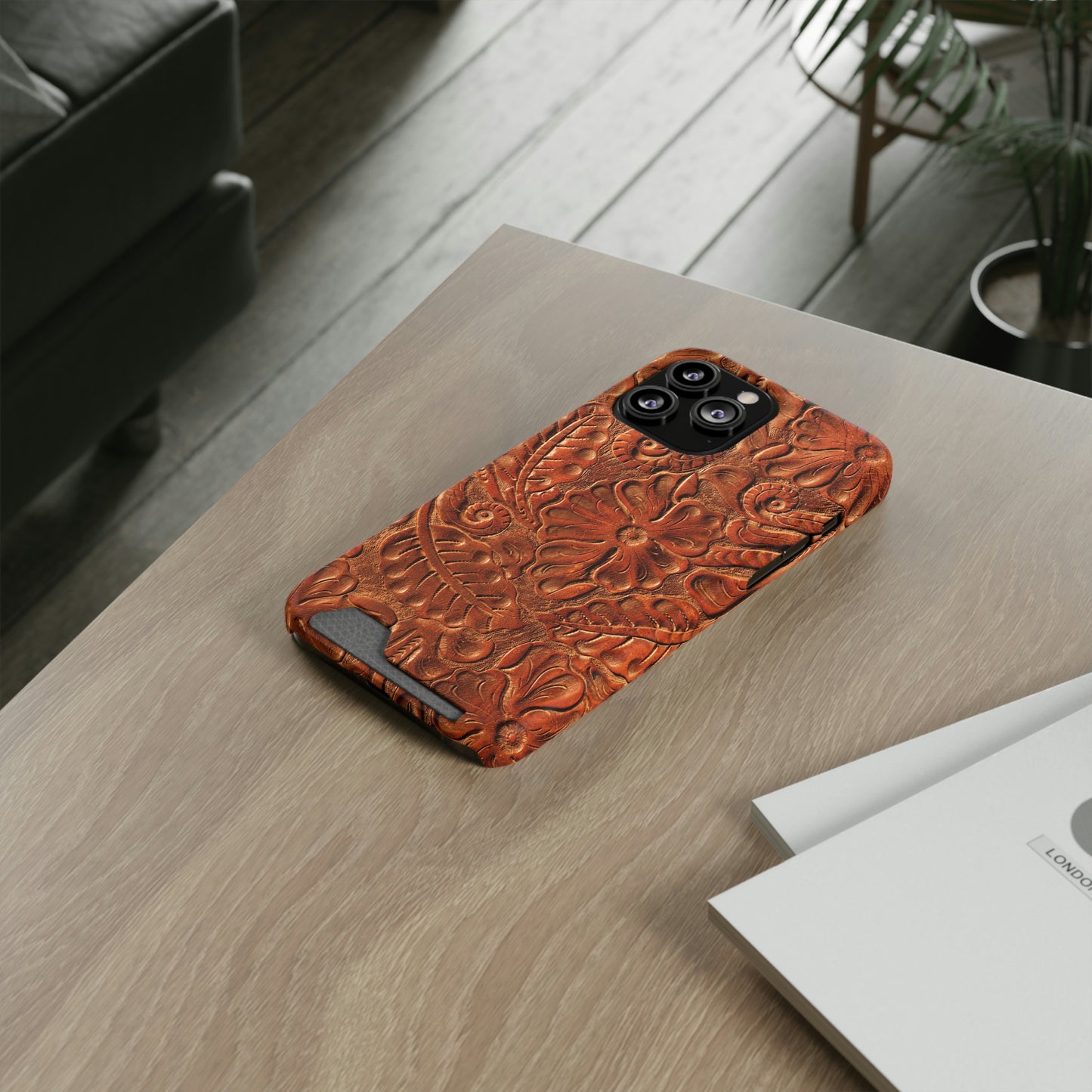 Flower Tooled Print Phone Case With Card Holder