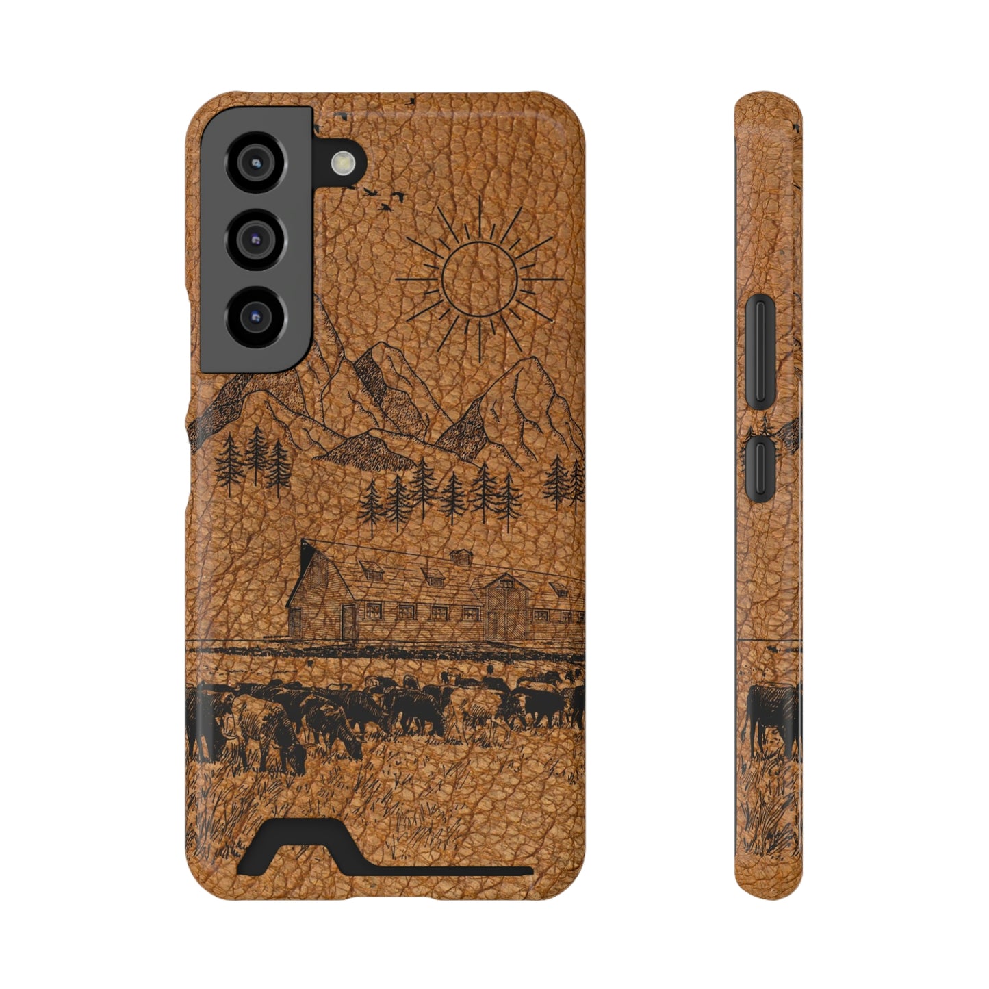 Light Leather Ranch Print Phone Case With Card Holder