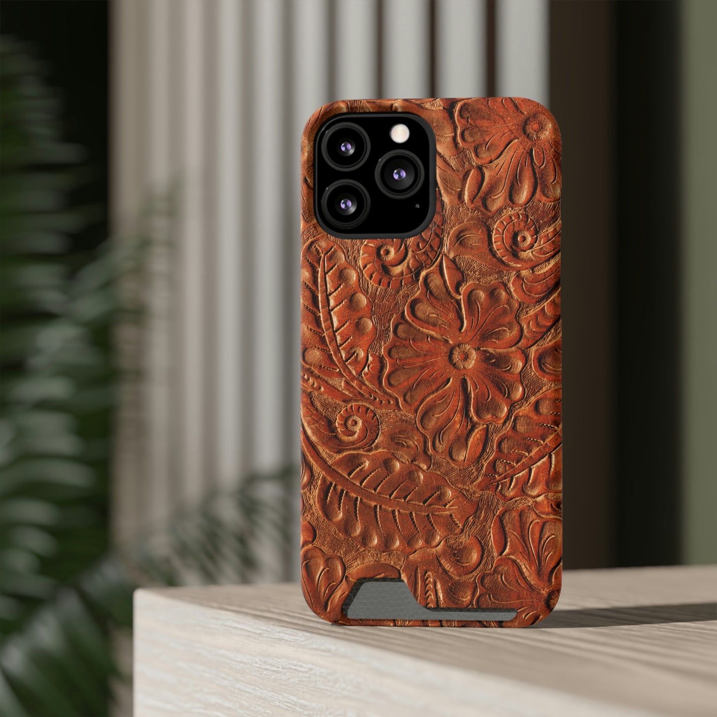 Flower Tooled Print Phone Case With Card Holder