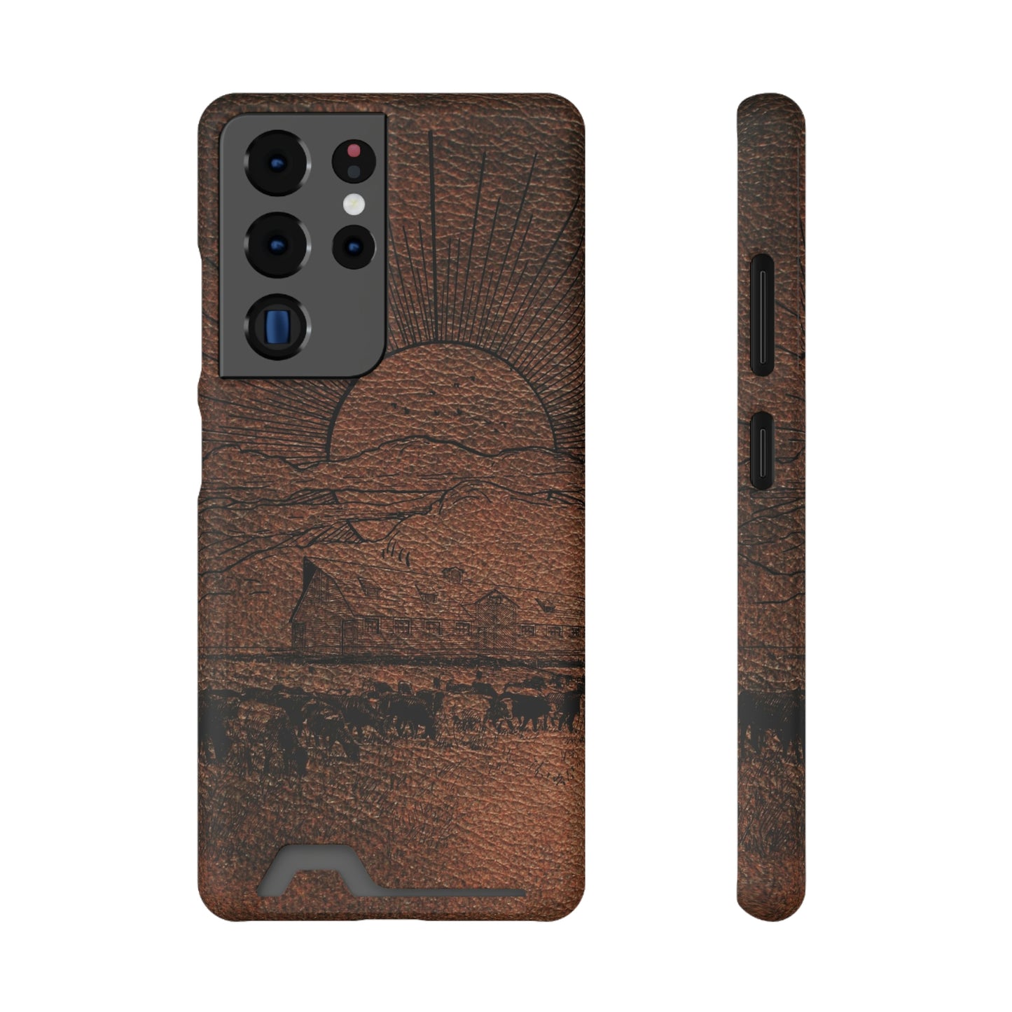 Leather Ranch Print Phone Case With Card Holder