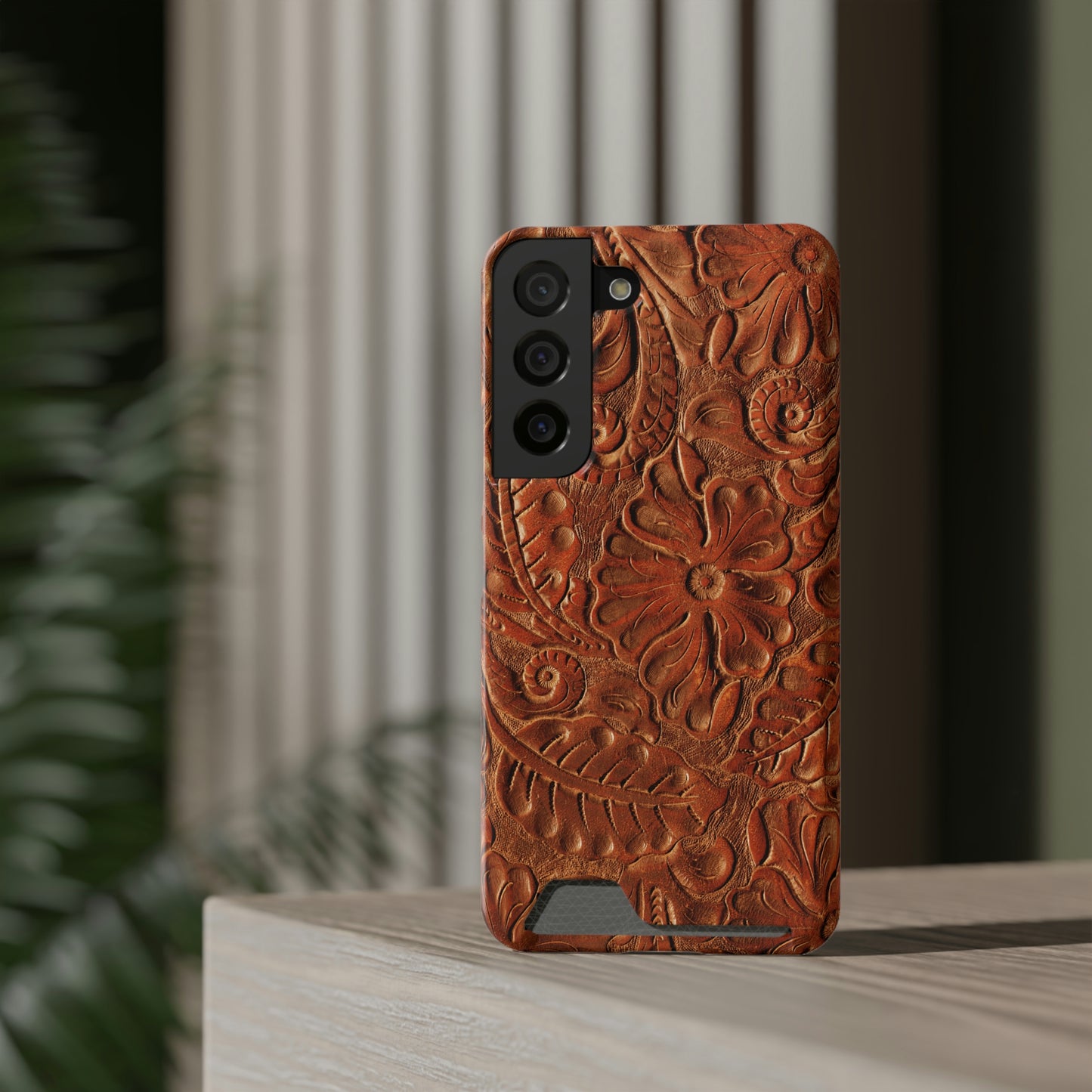 Flower Tooled Print Phone Case With Card Holder