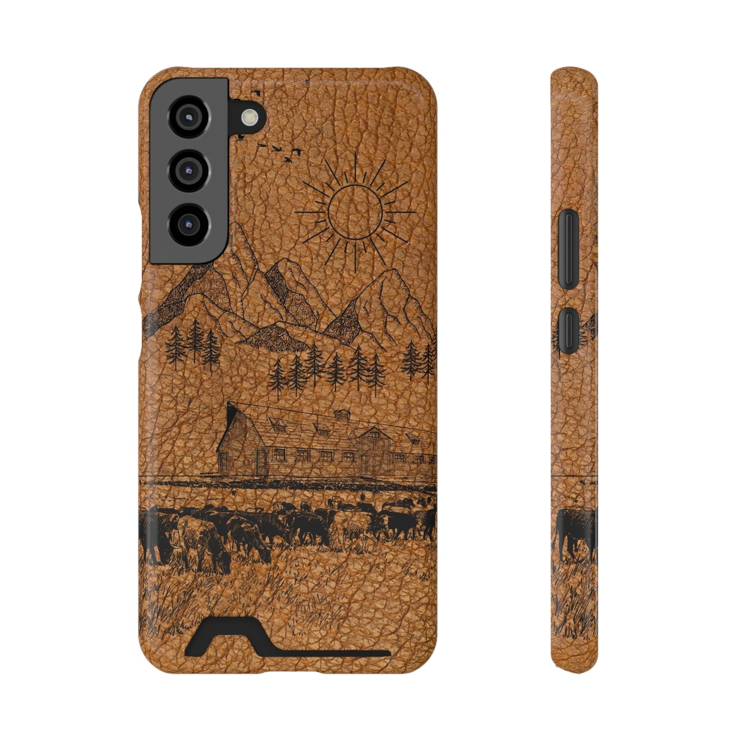 Light Leather Ranch Print Phone Case With Card Holder