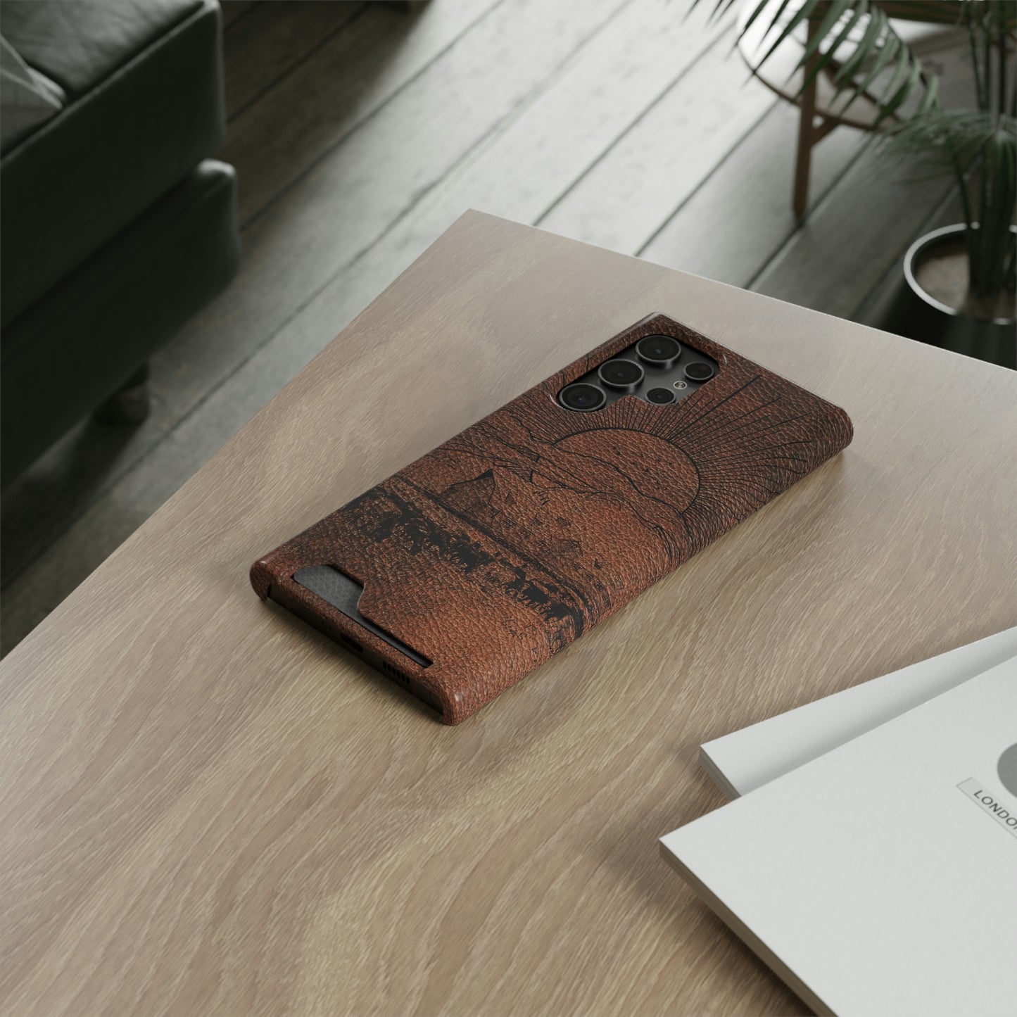 Leather Ranch Print Phone Case With Card Holder