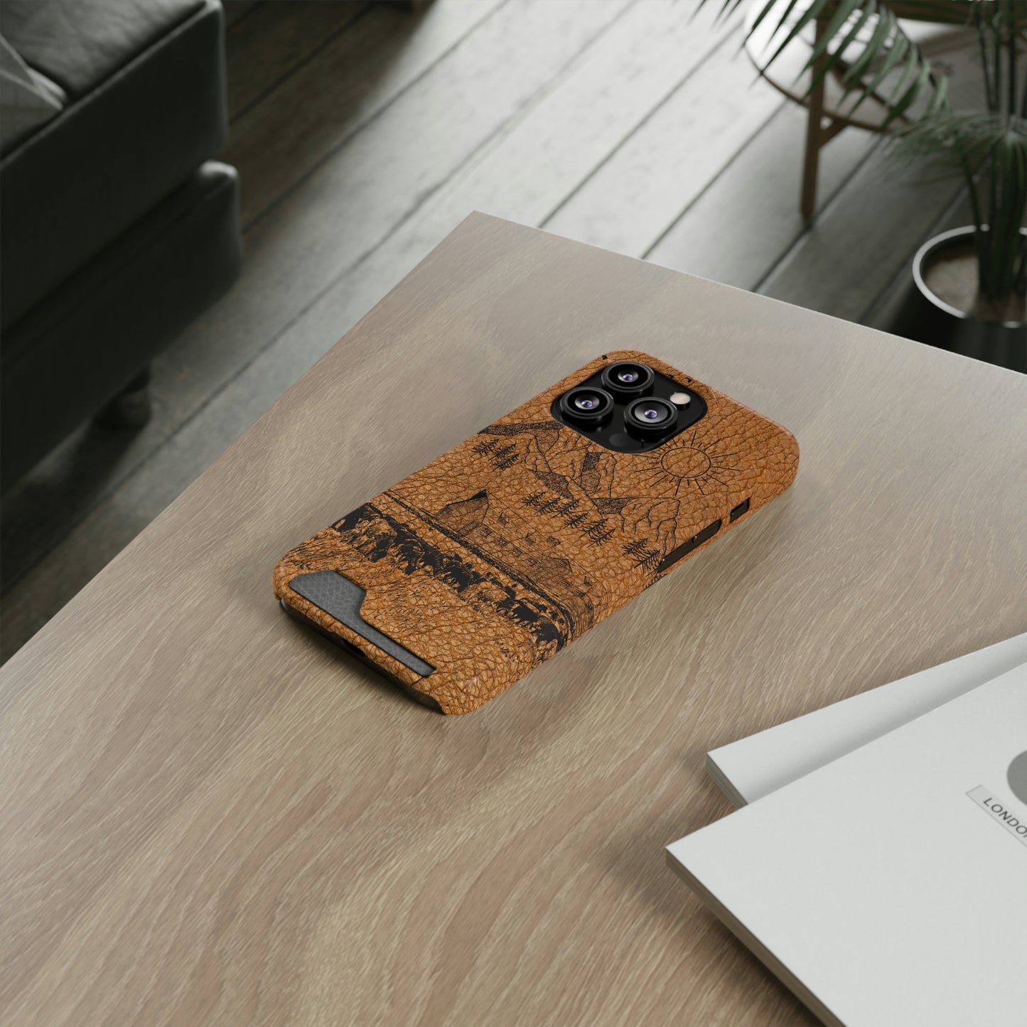 Light Leather Ranch Print Phone Case With Card Holder