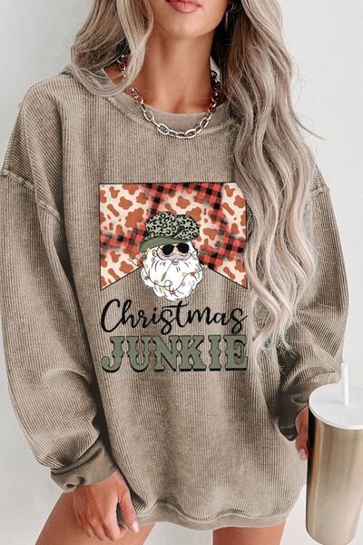 CHRISTMAS JUNKIE Ribbed Round Neck Sweatshirt