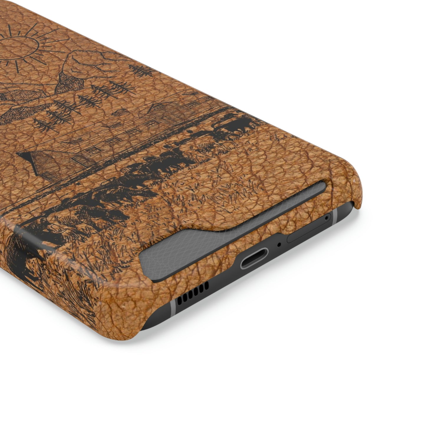 Light Leather Ranch Print Phone Case With Card Holder