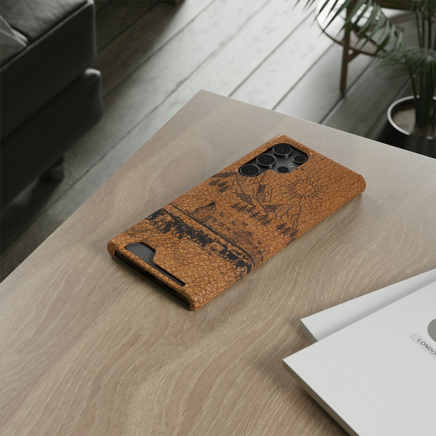 Light Leather Ranch Print Phone Case With Card Holder