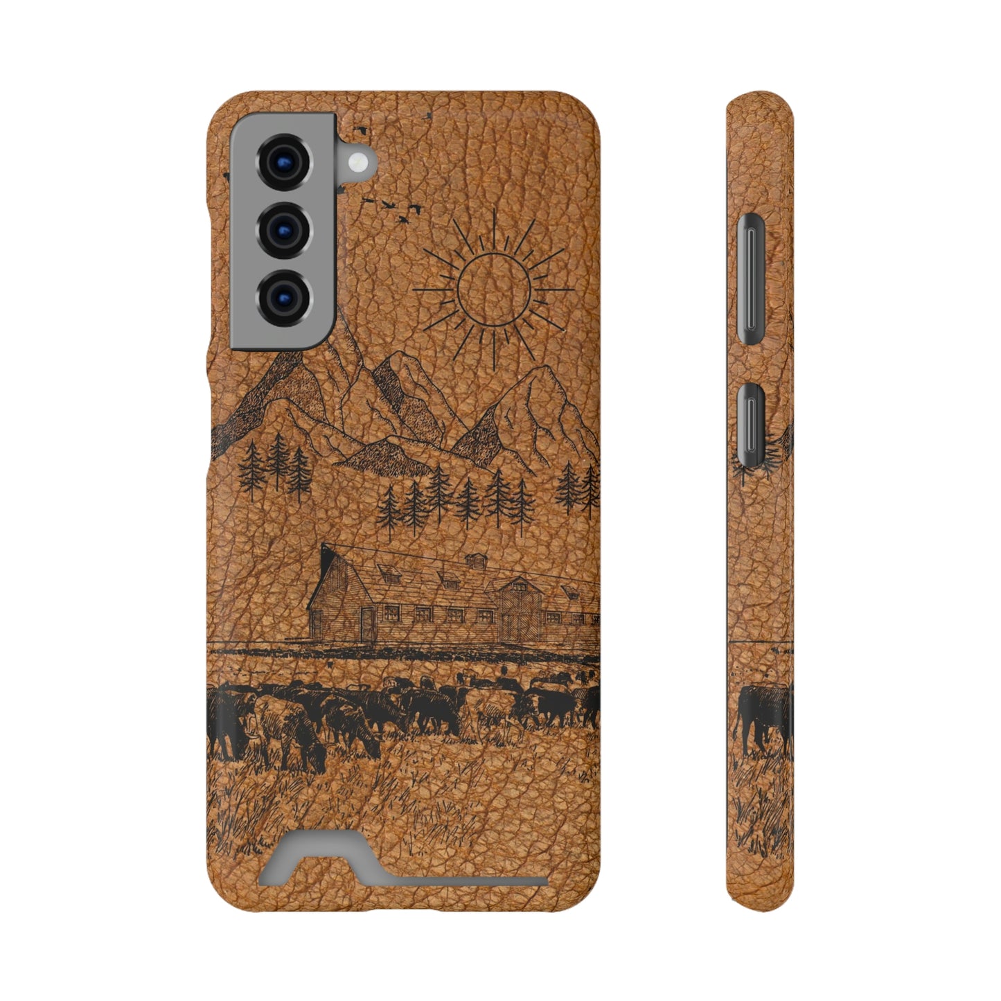 Light Leather Ranch Print Phone Case With Card Holder