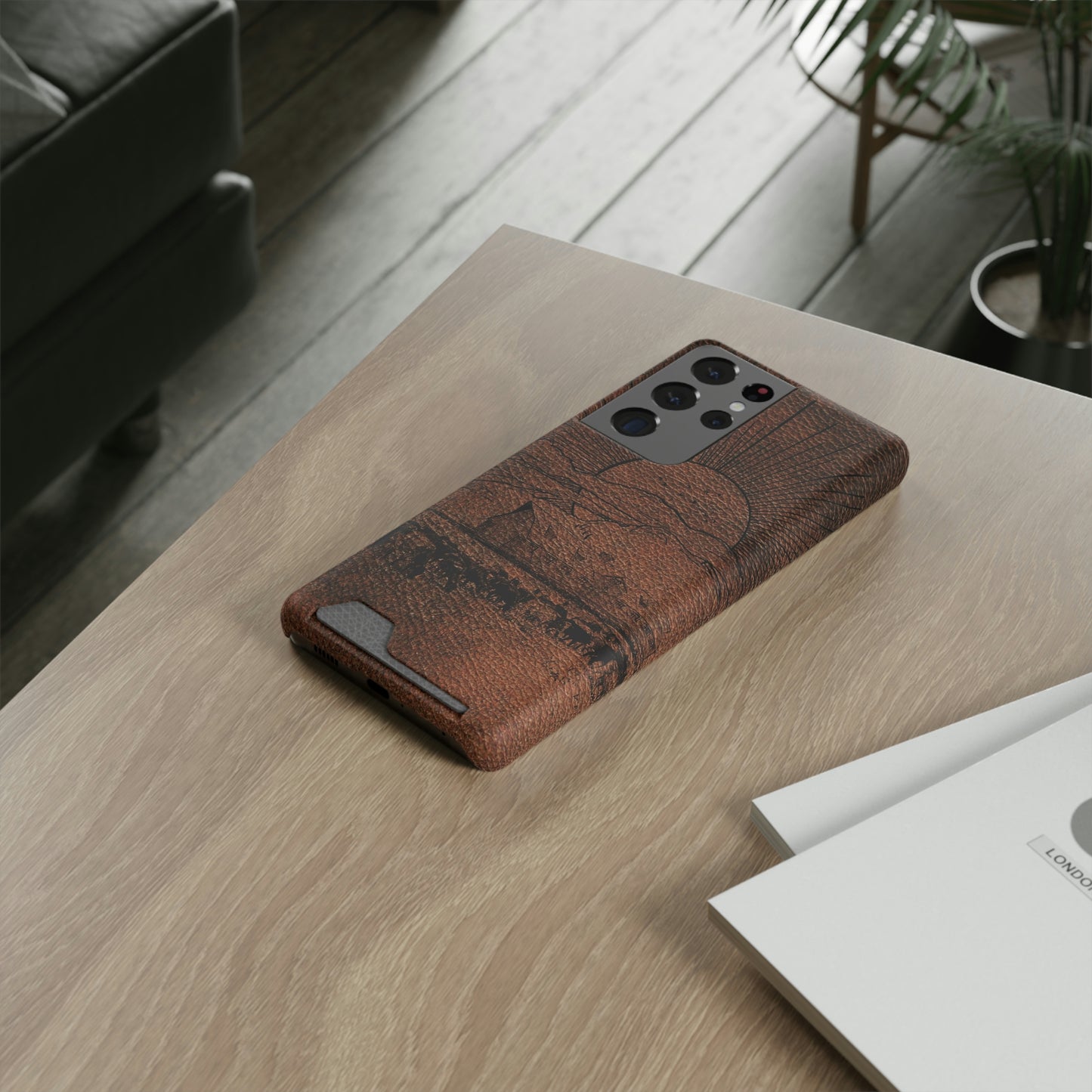 Leather Ranch Print Phone Case With Card Holder