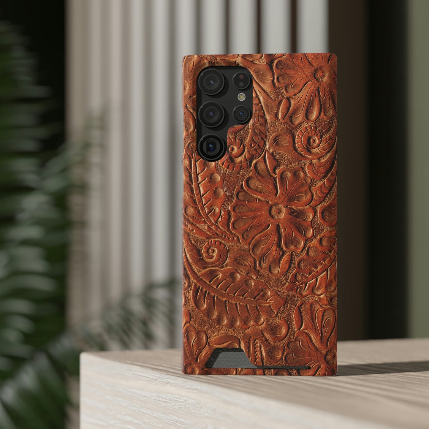 Flower Tooled Print Phone Case With Card Holder