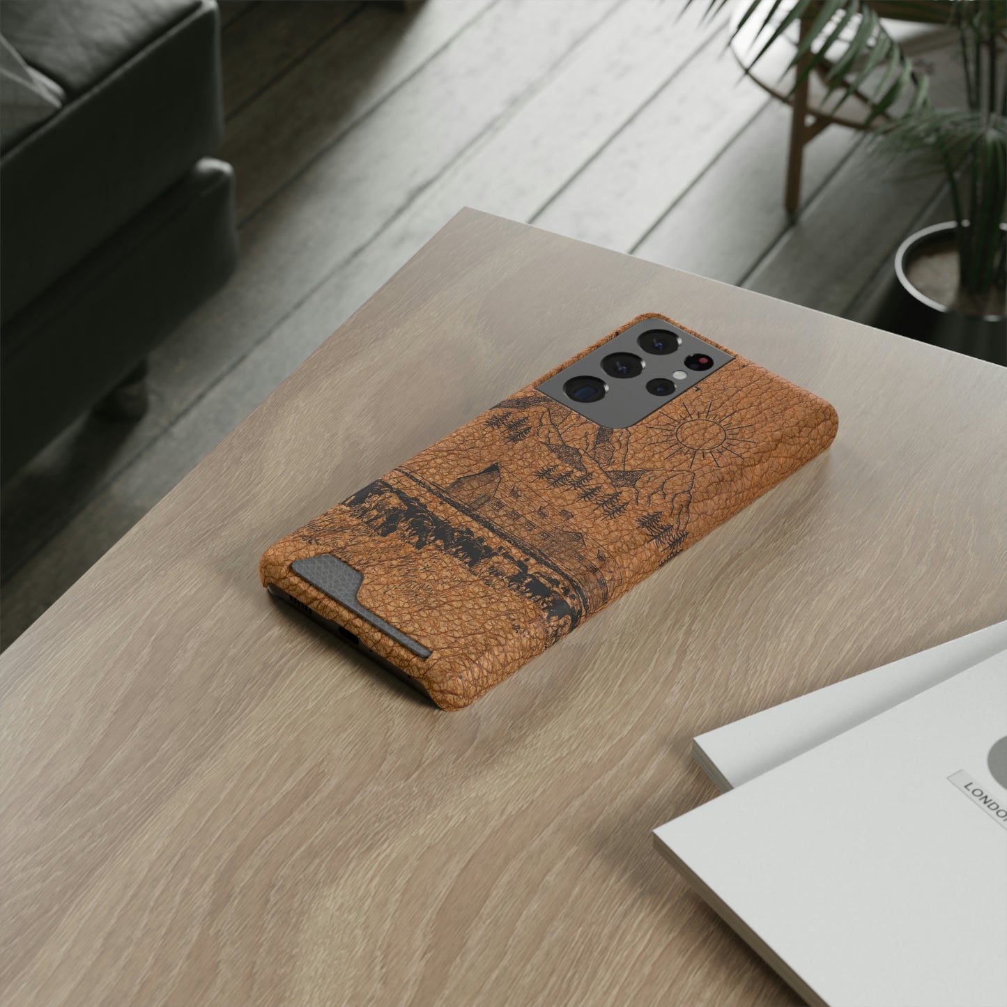 Light Leather Ranch Print Phone Case With Card Holder