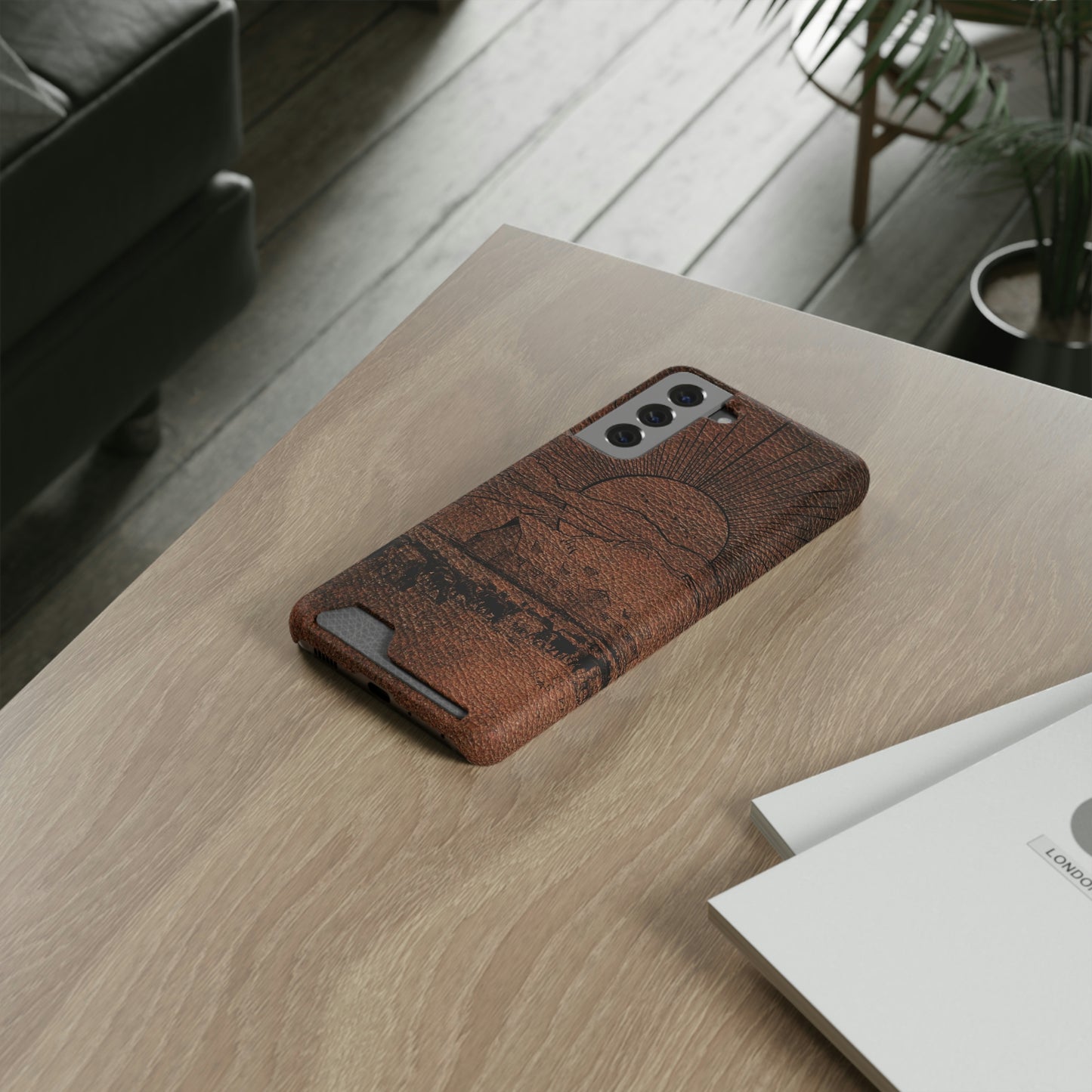 Leather Ranch Print Phone Case With Card Holder