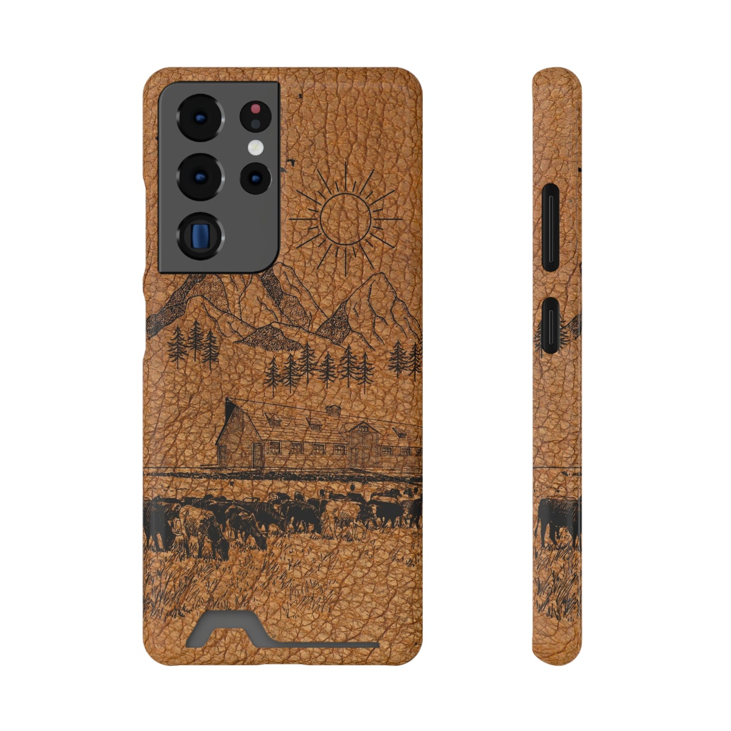 Light Leather Ranch Print Phone Case With Card Holder