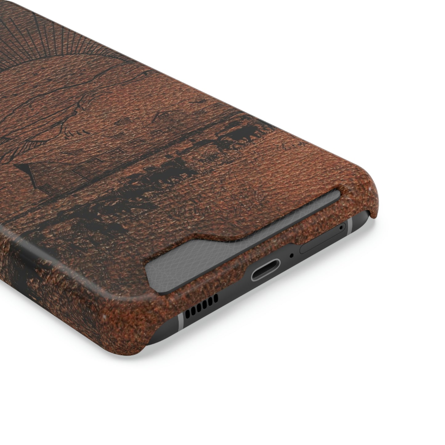 Leather Ranch Print Phone Case With Card Holder