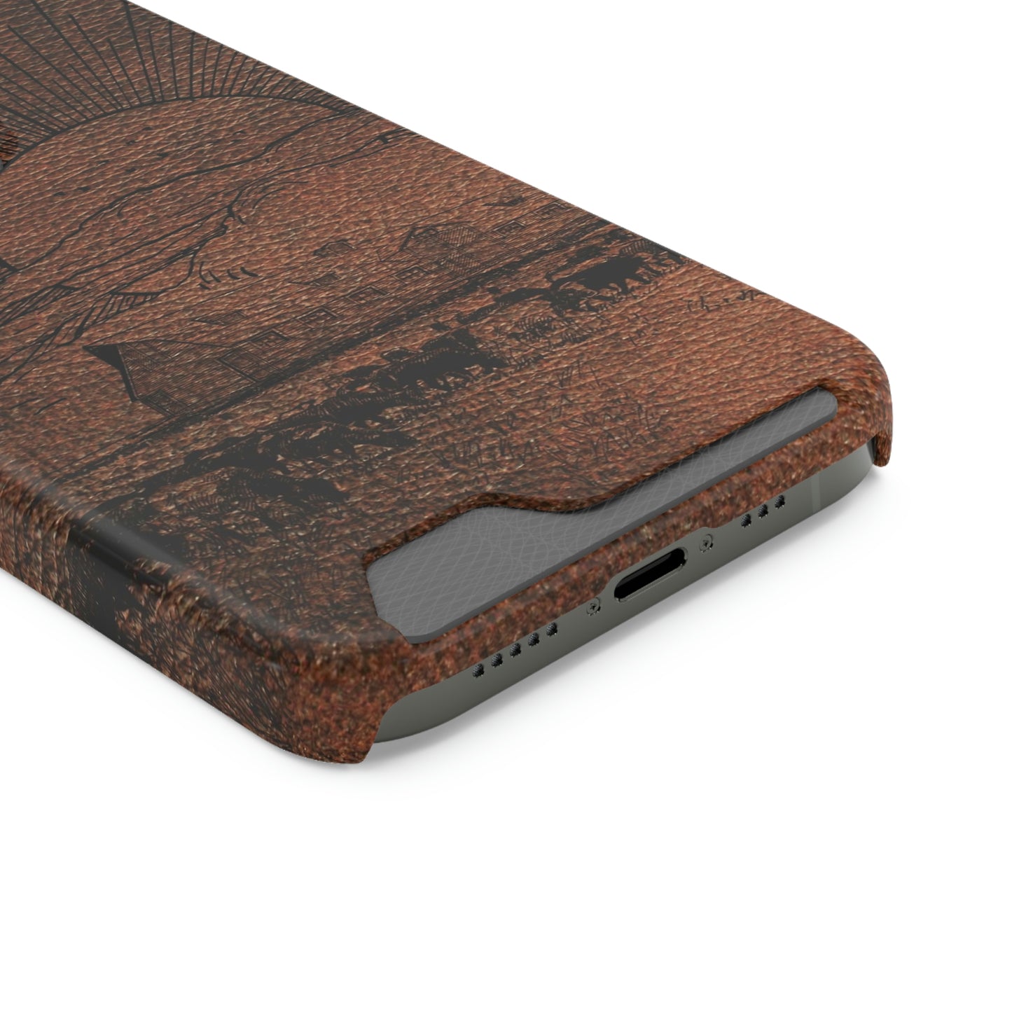 Leather Ranch Print Phone Case With Card Holder