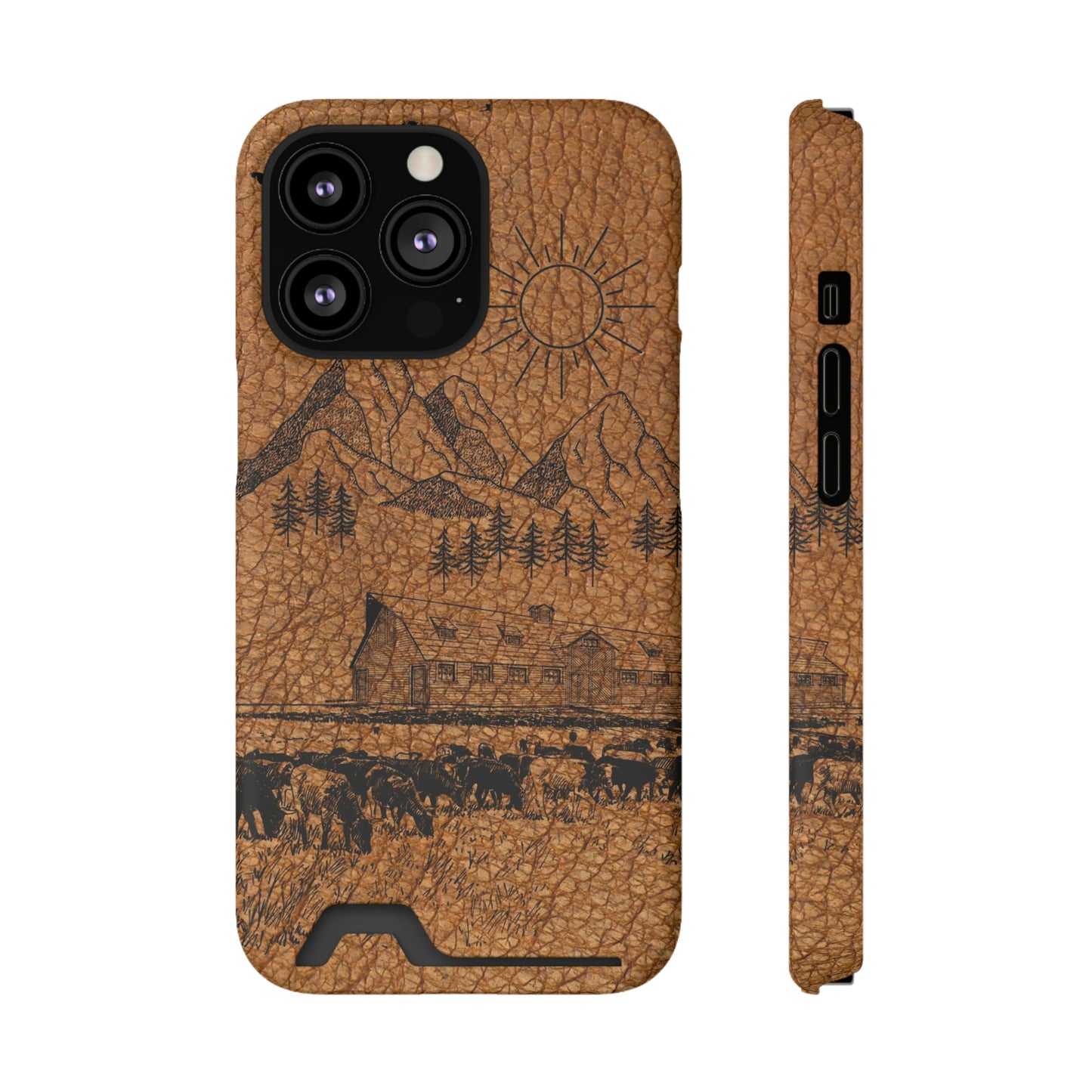 Light Leather Ranch Print Phone Case With Card Holder