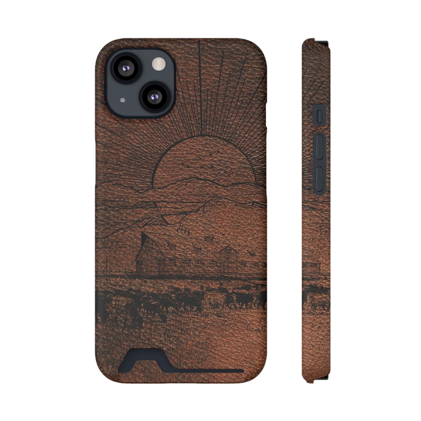 Leather Ranch Print Phone Case With Card Holder