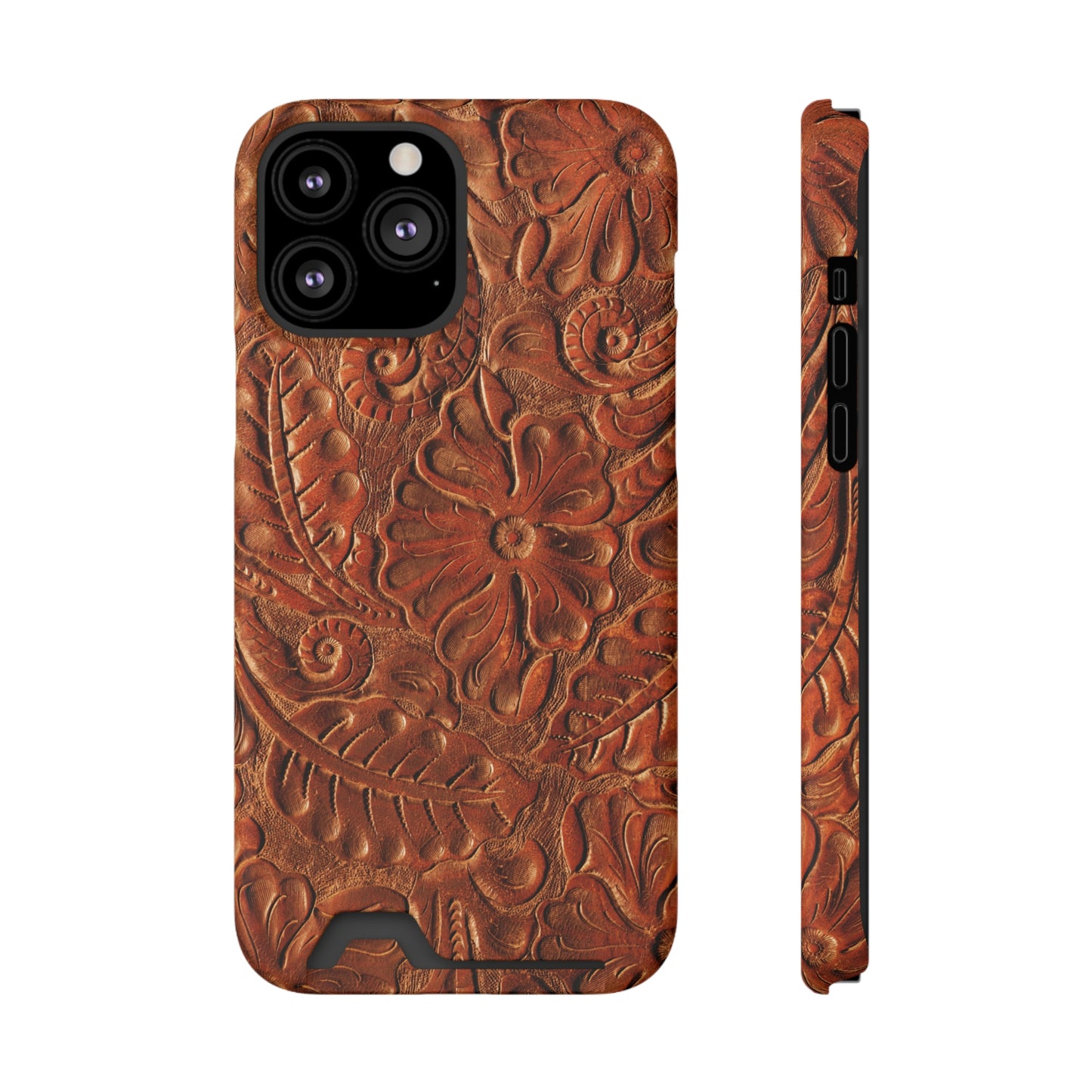 Flower Tooled Print Phone Case With Card Holder