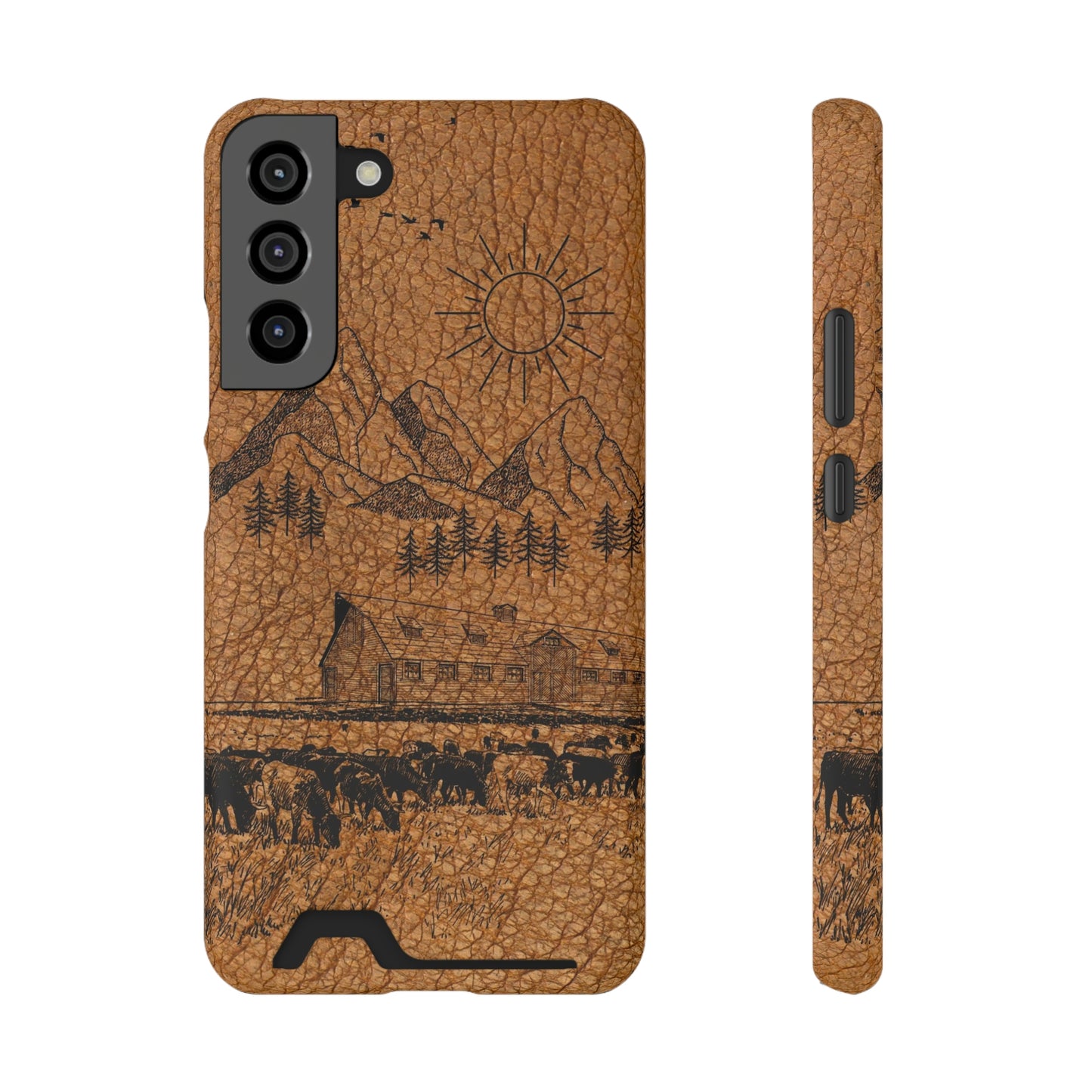 Light Leather Ranch Print Phone Case With Card Holder