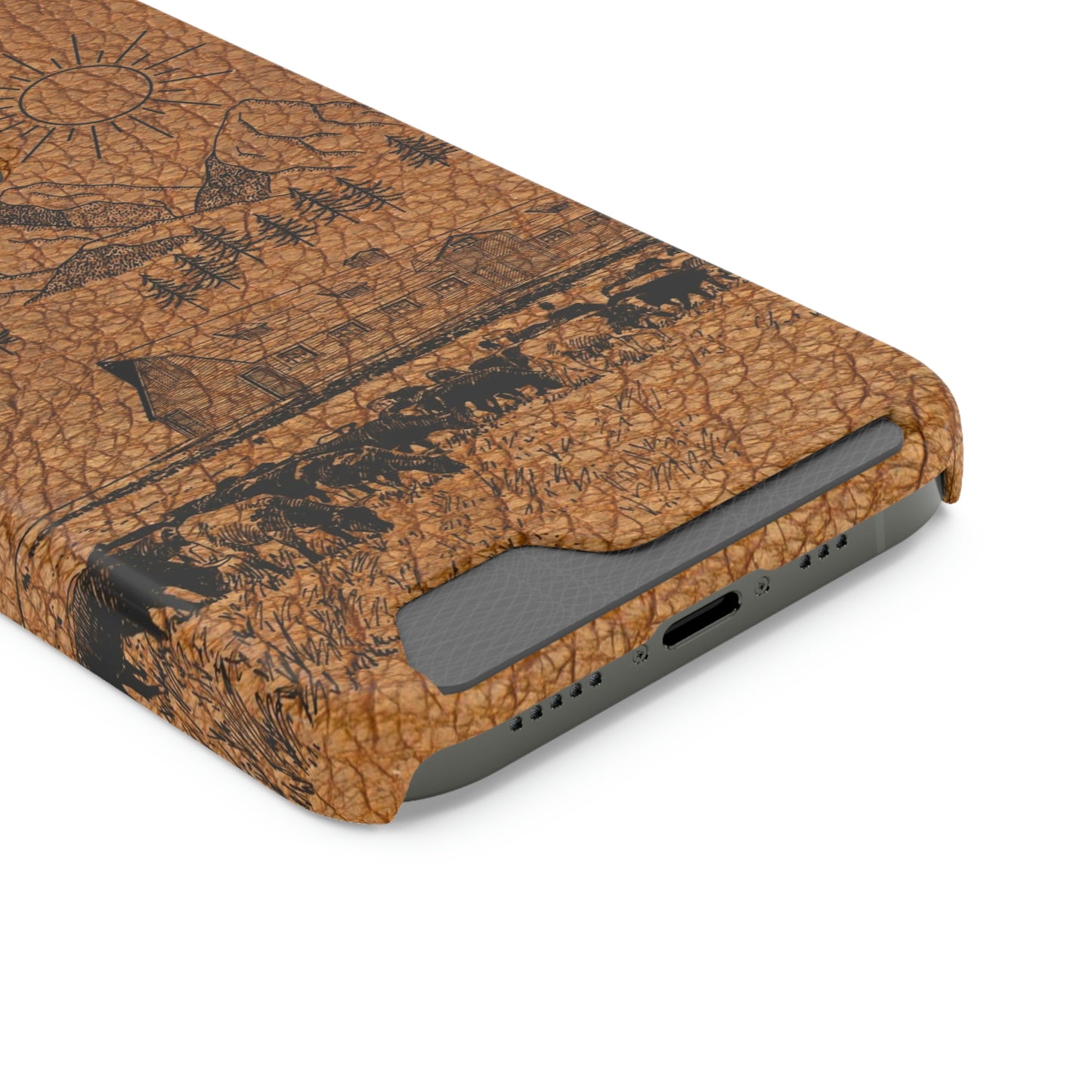 Light Leather Ranch Print Phone Case With Card Holder